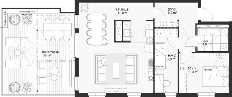 Planløsning som 3-roms